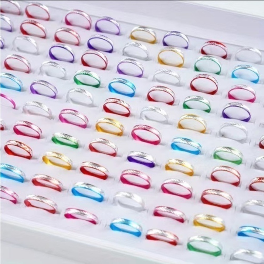NEW Fine Fashion Unisex Lightweight Aluminum 100 Piece Rings (Rainbow Assorted)